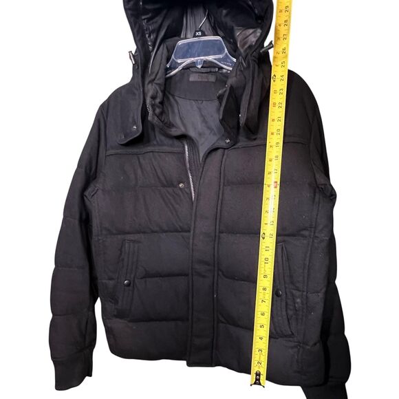 Uniqlo Down Puffer Jacket Womens Small Black Wool Blend Hooded Winter Coat Warm - Picture 12 of 13